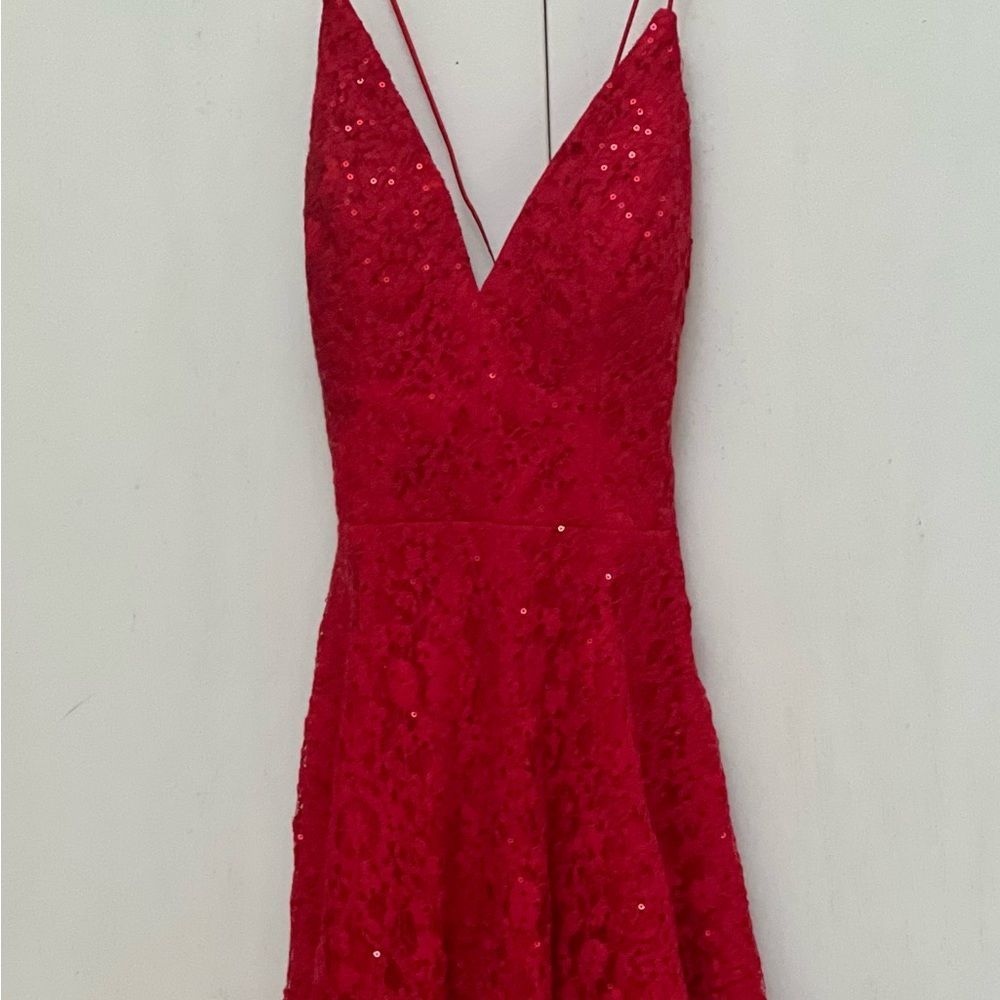 Red spaghetti strap sequin cocktail dress size 0
